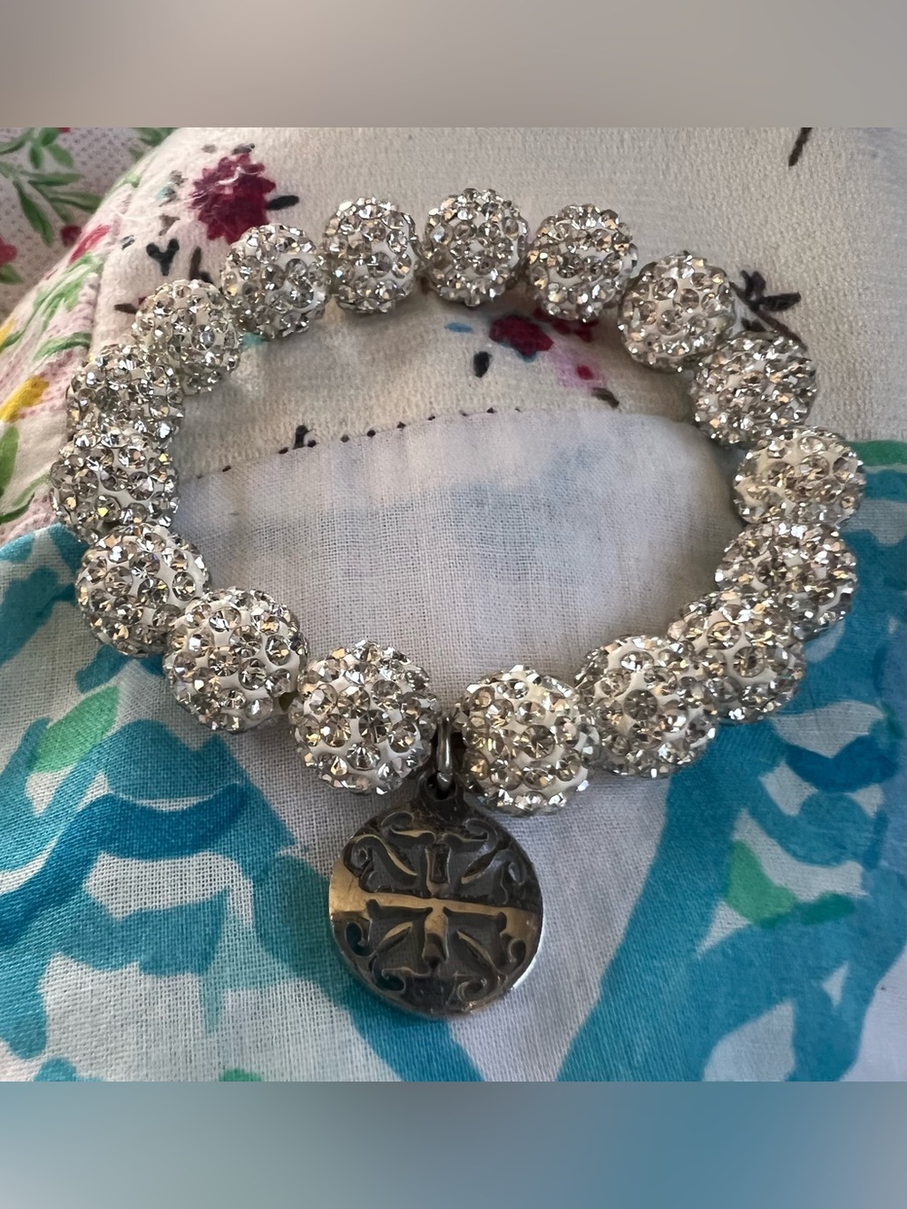 Rustic Cuff Emerson Silver Crystal Pave Bead Stretch Bracelet